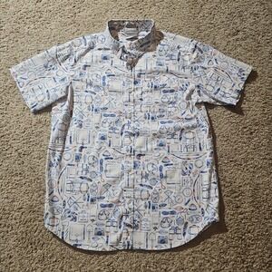 Columbia Shirt Mens Small Rapid Rivers Camping Hiking Fishing AOP